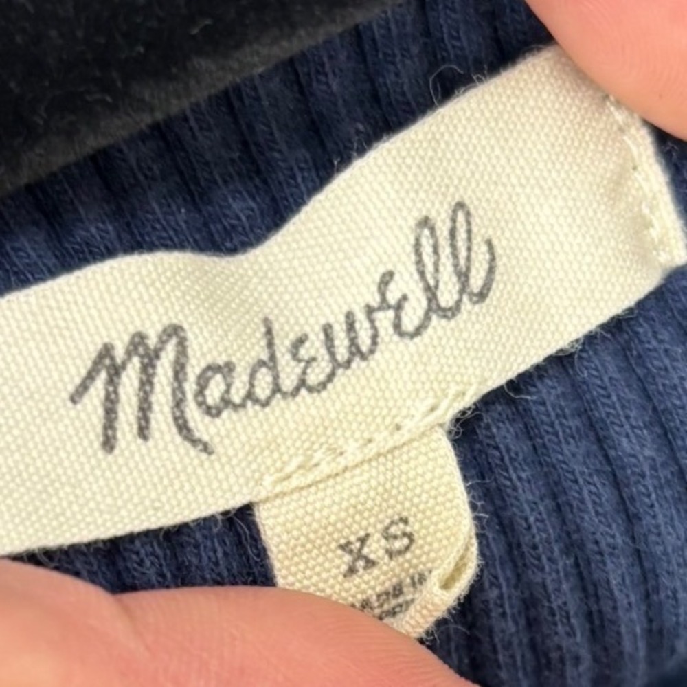 Madewell Navy Blue Ribbed Knit Square Neck Mini Dress XS Sleeveless Bodycon - Picture 2 of 4